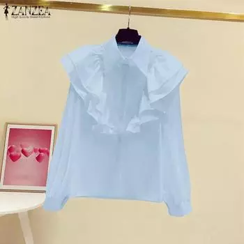 ZANZEA Женская осенняя мода Многослойные рубашки с длинными рукавами и оборками 2XL оранжевый