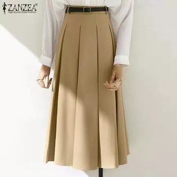 ZANZEA Женская плиссированная однотонная свободная юбка трапециевидной формы с завышенной талией 4XL вино красного