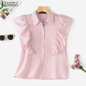 ZANZEA Женская повседневная блузка без рукавов с отложным воротником и пуговицами 5XL