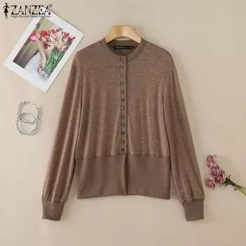 ZANZEA Женская повседневная блузка-кардиган с длинными рукавами L хаки