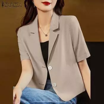 ZANZEA Женская повседневная блузка-кардиган с отложным воротником и коротким рукавом M чёрный