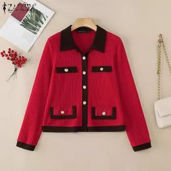 ZANZEA Женская повседневная блузка-кардиган с отложным воротником и длинными рукавами S коричневый