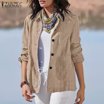 ZANZEA Женская повседневная блузка-кардиган с отложным воротником и длинным рукавом S розовый