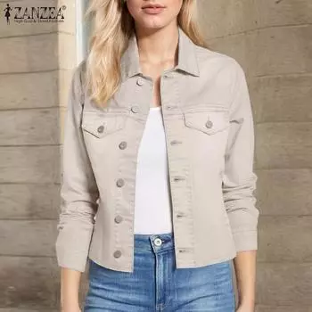 ZANZEA Женская повседневная блузка-кардиган с отложным воротником и длинными рукавами 3XL