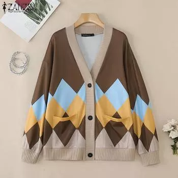 ZANZEA Женская повседневная блузка-кардиган с V-образным вырезом и длинным рукавом S красный