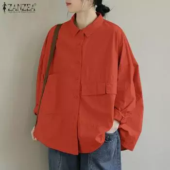 ZANZEA Женская повседневная блузка на пуговицах с отложным воротником и длинными рукавами, рубашки M белый