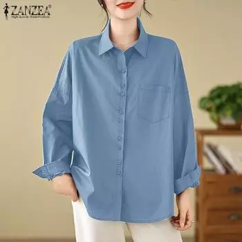 ZANZEA Женская повседневная блузка на пуговицах с отложным воротником и длинными рукавами S белый