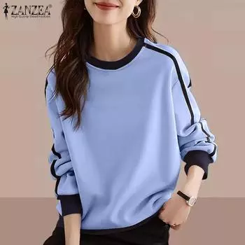 ZANZEA Женская повседневная блузка-пуловер с круглым вырезом и длинными рукавами 3XL бежевый