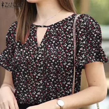 ZANZEA Женская повседневная блузка с цветочным принтом и коротким рукавом 3XL белый