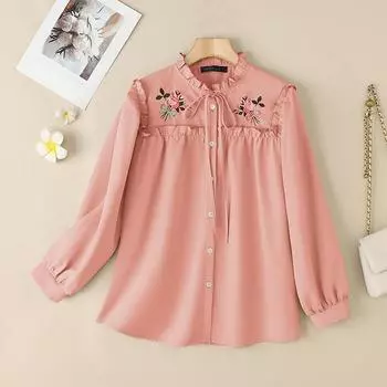 ZANZEA Женская повседневная блузка с длинным рукавом и цветочной вышивкой в стиле пэчворк