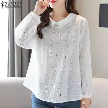 ZANZEA Женская повседневная блузка с длинным рукавом и воротником-стойкой S белый