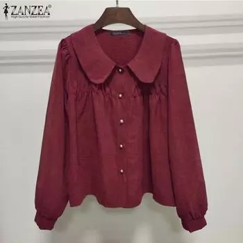 ZANZEA Женская повседневная блузка с длинным рукавом и воротником-куклой S бежевый