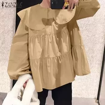 ZANZEA Женская повседневная блузка с длинным рукавом и воротником-стойкой S белый