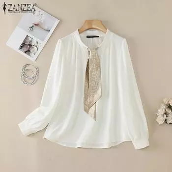 ZANZEA Женская повседневная блузка с длинным рукавом и бантом S чёрный