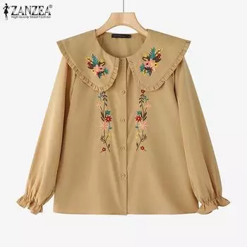ZANZEA Женская повседневная блузка с длинным рукавом и вышивкой S