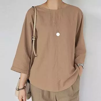 ZANZEA Женская повседневная блузка с круглым вырезом и рукавом 3/4 свободного кроя S хаки