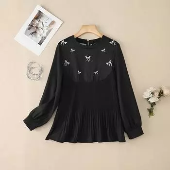 ZANZEA Женская повседневная блузка с круглым вырезом и длинным рукавом с принтом L