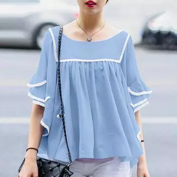 ZANZEA Женская повседневная блузка с круглым вырезом и рукавом 3/4 S