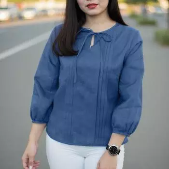 ZANZEA Женская повседневная блузка с круглым вырезом и рукавами 3/4 однотонная свободного кроя