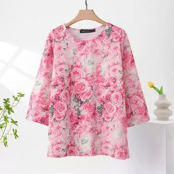 ZANZEA Женская повседневная блузка с круглым вырезом и рукавом 3/4 с цветочным принтом M