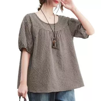 ZANZEA Женская повседневная блузка с круглым вырезом и свободным рукавом 3/4 с сетчатым принтом M