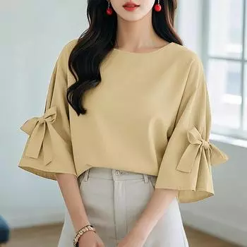 ZANZEA Женская повседневная блузка с круглым вырезом, лоскутным шитьем, рукавами 3/4 и свободного кроя S хаки