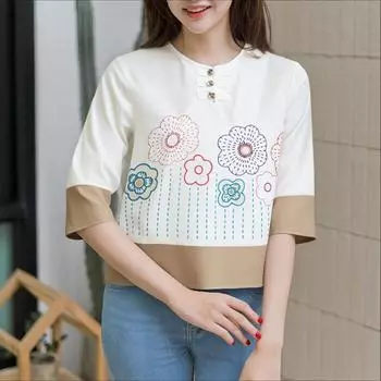 ZANZEA Женская повседневная блузка с круглым вырезом и коротким рукавом с принтом S