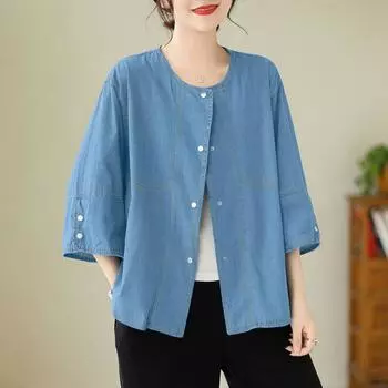 ZANZEA Женская повседневная блузка с круглым вырезом и рукавом 3/4 S