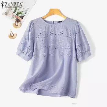 ZANZEA Женская повседневная блузка с круглым вырезом и рукавами 3/4 3XL белый