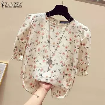 ZANZEA Женская повседневная блузка с круглым вырезом и цветочным принтом до половины рукава 3XL