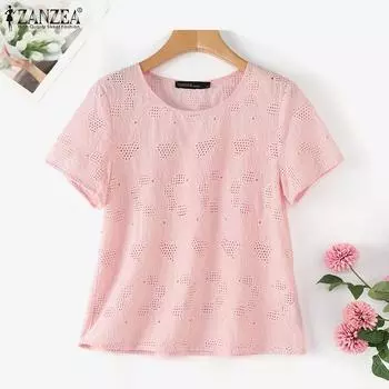 ZANZEA Женская повседневная блузка с круглым вырезом и половиной рукавов S белый