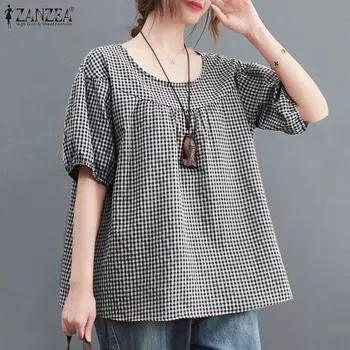 ZANZEA Женская повседневная блузка с круглым вырезом и коротким рукавом в сетку S чёрный