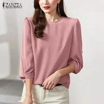 ZANZEA Женская повседневная блузка с круглым вырезом и рукавом 3/4 XL чёрный