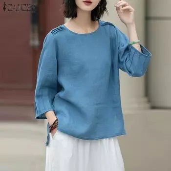 ZANZEA Женская повседневная блузка с круглым вырезом и рукавом 3/4 S белый