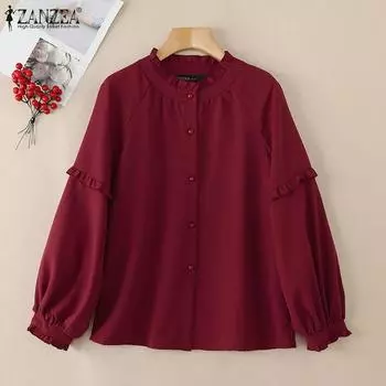 ZANZEA Женская повседневная блузка с круглым вырезом и длинным рукавом S белый