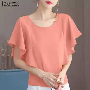 ZANZEA Женская повседневная блузка с круглым вырезом и коротким рукавом, свободная M жёлтый