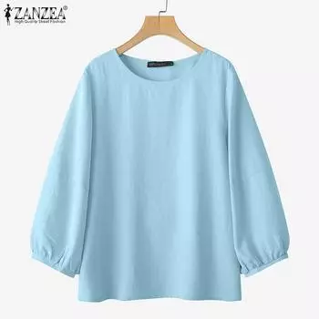ZANZEA Женская повседневная блузка с круглым вырезом и рукавом 3/4 S розовый