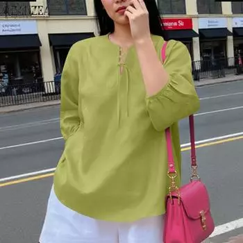 ZANZEA Женская повседневная блузка с круглым вырезом и рукавом 3/4 S розовый