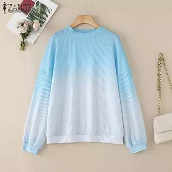 ZANZEA Женская повседневная блузка с О-образным вырезом и длинным рукавом с градиентным принтом S розовый