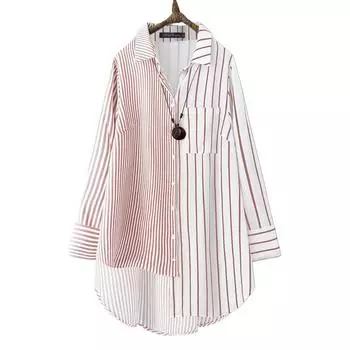 ZANZEA Женская повседневная блузка с отложным воротником и длинными рукавами в нерегулярную полоску S розовый