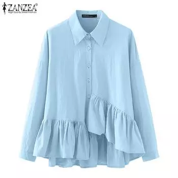 ZANZEA Женская повседневная блузка с отложным воротником и длинными рукавами и оборками M белый