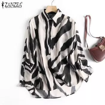 ZANZEA Женская повседневная блузка с отложным воротником и длинными рукавами XL чёрный