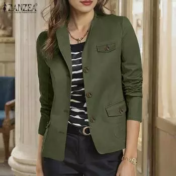 ZANZEA Женская повседневная блузка с отложным воротником и длинными рукавами 2XL темно-синий