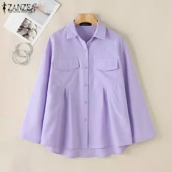 ZANZEA Женская повседневная блузка с отложным воротником и длинными рукавами S белый