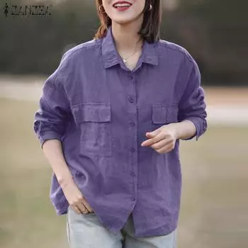 ZANZEA Женская повседневная блузка с отложным воротником и длинными рукавами S фиолетовый