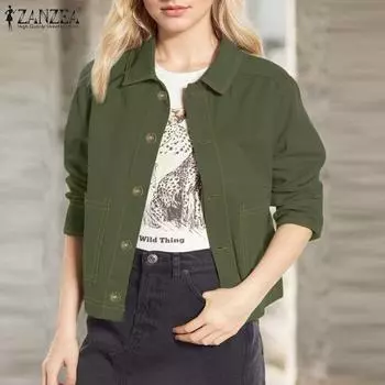 ZANZEA Женская повседневная блузка с отложным воротником и длинными рукавами S хаки