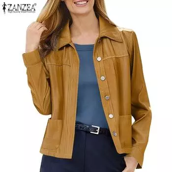 ZANZEA Женская повседневная блузка с отложным воротником и длинным рукавом S жёлтый