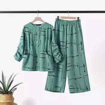 ZANZEA Женская повседневная блузка с рукавами 3/4 с эластичной резинкой на талии и широкие брюки, костюм из двух предметов
