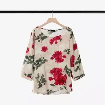 ZANZEA Женская повседневная блузка с рукавом 3/4 и цветочным принтом фиолетовый