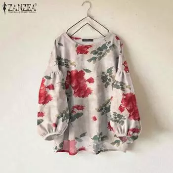 ZANZEA Женская повседневная блузка с рукавом девять четвертей, свободная, с цветочным принтом S красный
